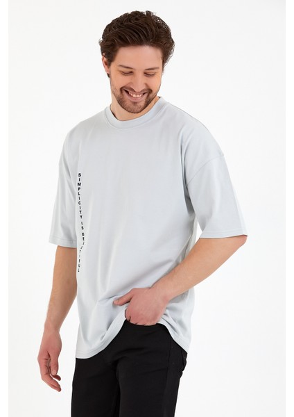 Erkek Oversize Basic T-Shirt - Cool Grey