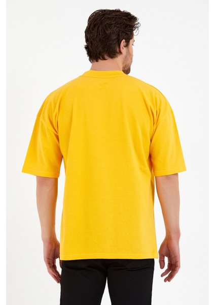 Erkek Oversize Basic T-Shirt - Sarı