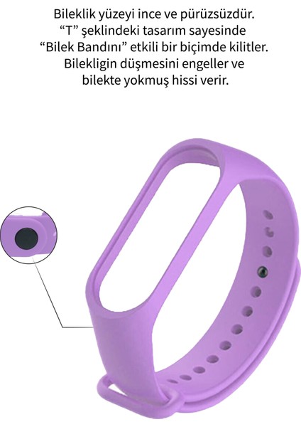 Deilmi Xiaomi Mi Band 3 4 Uyumlu Lila Çelik Tokalı Spor Delikli Silikon Loop Kordon Kayış