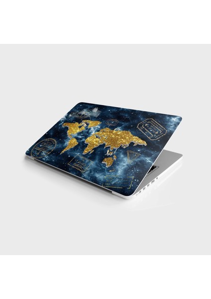 Laptop Sticker Bilgisayar Notebook Pc Kaplama Etiketi Altın Dünya Haritası