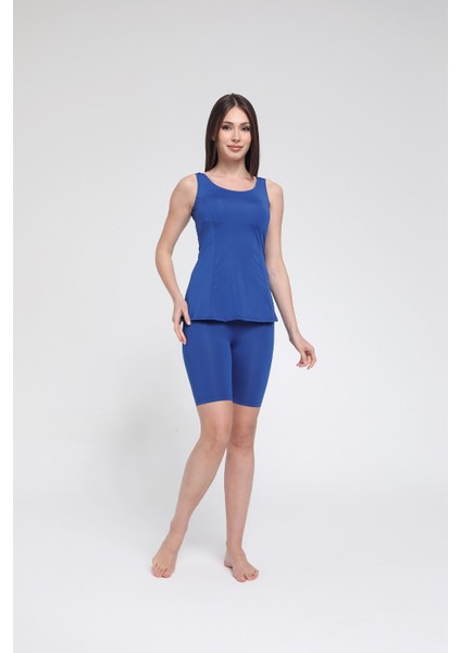 Kadın Düz Renk Askılı Taytlı Tankini S9003-04