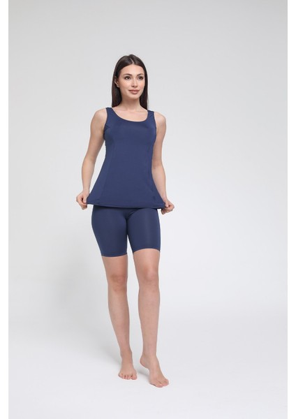 Kadın Düz Renk Askılı Taytlı Tankini S9003-04