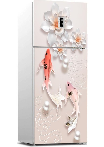 Buzdolabı Sticker Kaplama Dolap Kaplama Etiketi 3D Balık Çiçek Zemin