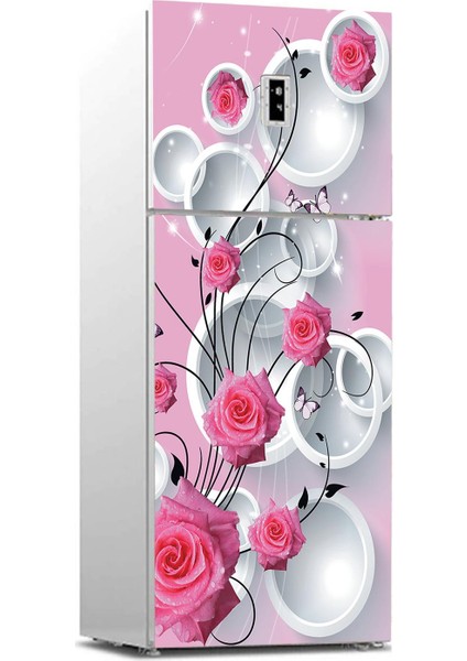 Buzdolabı Sticker Kaplama Dolap Kaplama Etiketi 3D Pembe Gül
