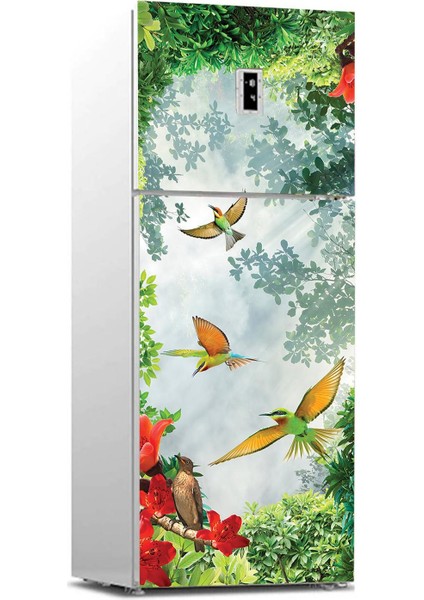 Buzdolabı Sticker Kaplama Dolap Kaplama Etiketi 3D Renkli Kuşlar