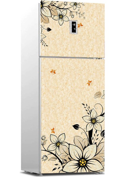 Buzdolabı Sticker Kaplama Dolap Kaplama Etiketi Bej Çiçekler