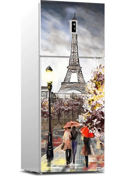 Buzdolabı Sticker Kaplama Dolap Kaplama Etiketi Eyfel Renkli Yağlıboya