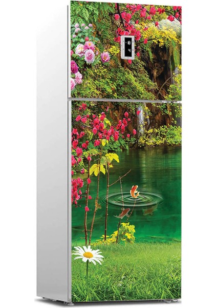 Buzdolabı Sticker Kaplama Dolap Kaplama Etiketi Göl Çiçek