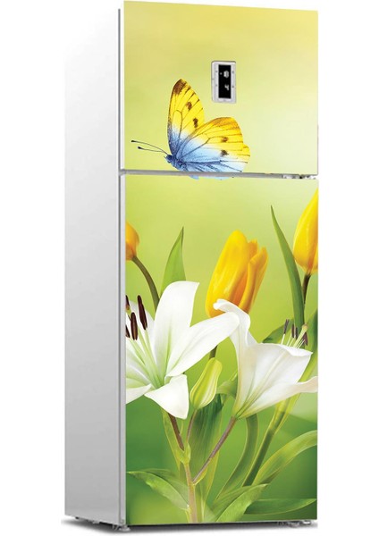 Buzdolabı Sticker Kaplama Dolap Kaplama Etiketi Sarı Lale Kelebek