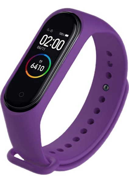 Deilmi Xiaomi Mi Band 3 4 Uyumlu Mor Çelik Tokalı Spor Delikli Silikon Loop Kordon Kayış