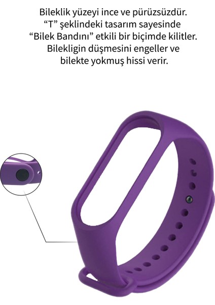 Deilmi Xiaomi Mi Band 3 4 Uyumlu Mor Çelik Tokalı Spor Delikli Silikon Loop Kordon Kayış