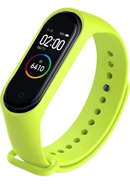 Deilmi Xiaomi Mi Band 3 4 Uyumlu Neon Yeşil Çelik Tokalı Spor Delikli Silikon Loop Kordon Kayış