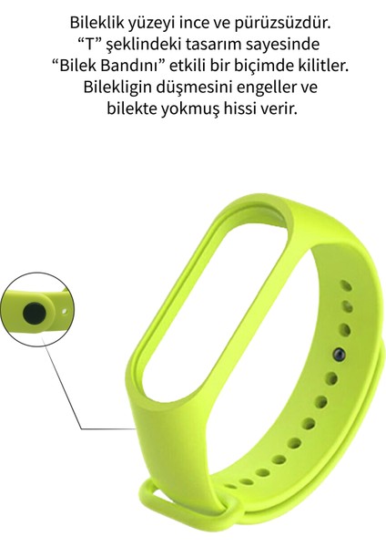 Deilmi Xiaomi Mi Band 3 4 Uyumlu Neon Yeşil Çelik Tokalı Spor Delikli Silikon Loop Kordon Kayış