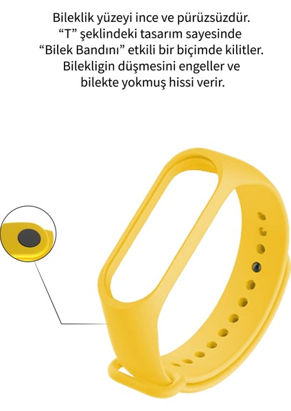 Deilmi Xiaomi Mi Band 3 4 Uyumlu Sarı Çelik Tokalı Spor Delikli Silikon Loop Kordon Kayış