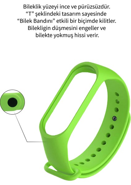 Deilmi Xiaomi Mi Band 3 4 Uyumlu Yeşil Çelik Tokalı Spor Delikli Silikon Loop Kordon Kayış