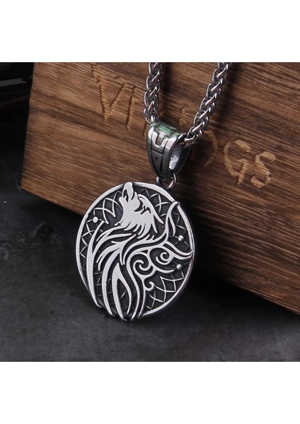Viking Iskandinav Fenrir Tasarım Nordik Çift Taraflı & Örgü Zincir 316L Çelik Kolye