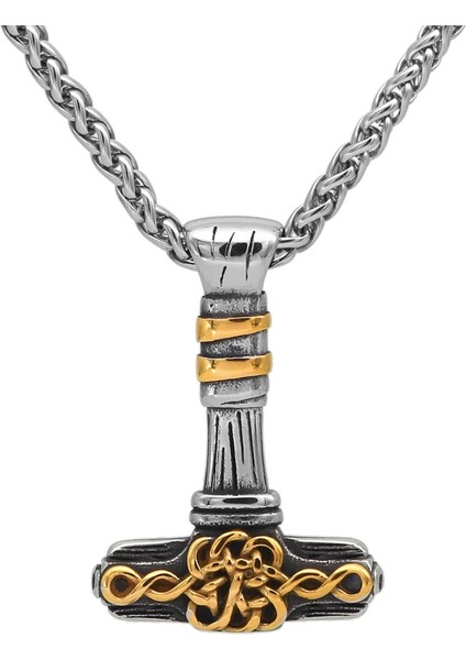 Viking Thor Mjollnir Nordik Iskandinav Işlemeli & Örgü Zincir 316L Erkek Çelik Kolye