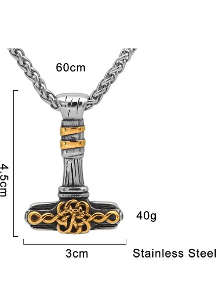 Viking Thor Mjollnir Nordik Iskandinav Işlemeli & Örgü Zincir 316L Erkek Çelik Kolye