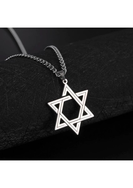 Düz Witchcraft Gotik Çizgili Pentagram 316L Çelik Kolye