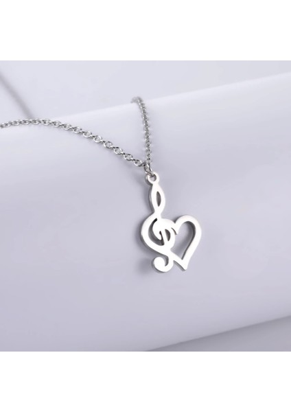 Sol Anahtarı & Kalp Tasarımlı Müzik Temalı 316L Çelik Kolye