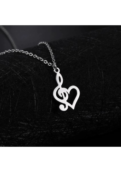Sol Anahtarı & Kalp Tasarımlı Müzik Temalı 316L Çelik Kolye fiyatları