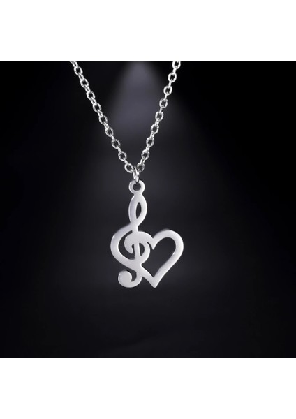 Sol Anahtarı & Kalp Tasarımlı Müzik Temalı 316L Çelik Kolye modelleri
