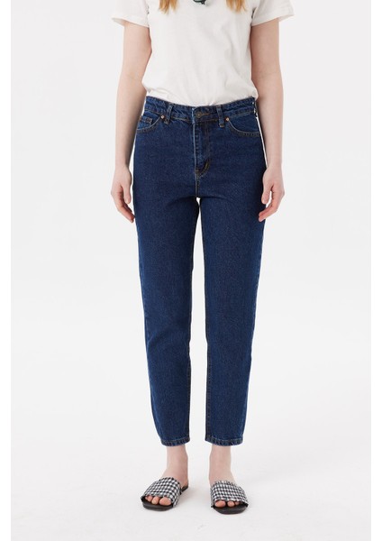 Yüksek Bel Mom Jeans Koyu Mavi fiyatları