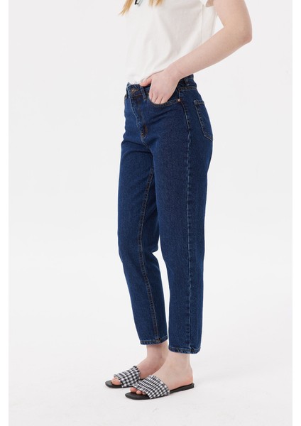 Yüksek Bel Mom Jeans Koyu Mavi modelleri