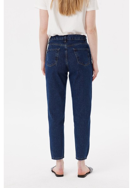 Yüksek Bel Mom Jeans Koyu Mavi fırsatları