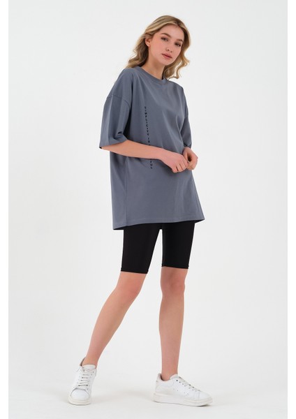 Kadın Oversize Basic T-Shirt - Füme