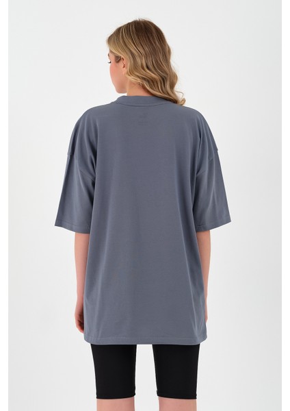 Kadın Oversize Basic T-Shirt - Füme