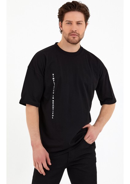 Erkek Oversize Basic T-Shirt - Siyah