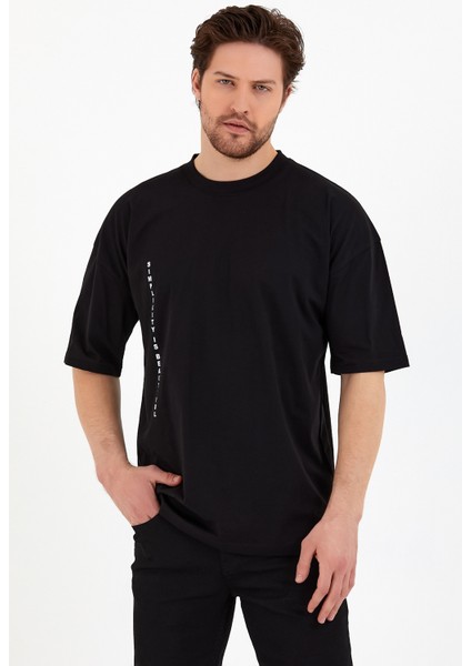 Erkek Oversize Basic T-Shirt - Siyah