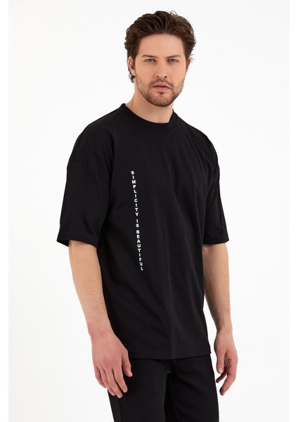 Erkek Oversize Basic T-Shirt - Siyah