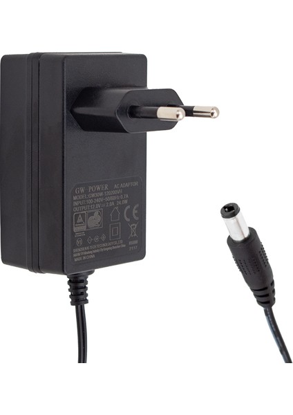 Gw-Power 12 Volt - 2 Amper Plastik Kasa Priz Tipi Adaptör 5.5*2.5 Uç