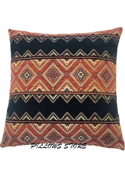 Geometrik Desenli Siyah-Kiremit Kırlent Kılıfı 45CM*45CM