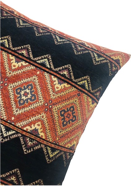 Geometrik Desenli Siyah-Kiremit Kırlent Kılıfı 45CM*45CM modelleri