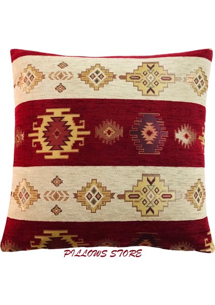 Kilim Desenli Kırmızı Kırlent Kılıfı 45CM*45CM