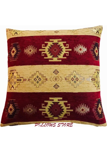 Kilim Desenli Safran-Bordo Kırlent Kılıfı 45CM*45CM