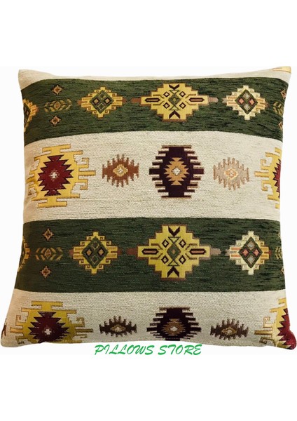 Kilim Desenli Koyu Yeşil Kırlent Kılıfı 45CM*45CM