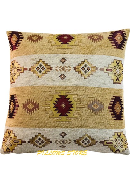 Kilim Desenli Safran Kırlent Kılıfı 45CM*45CM