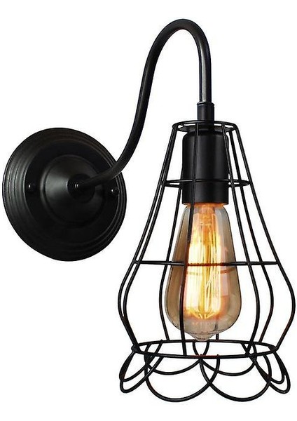 Vintage LED Duvar Işık Retro Loft Endüstriyel Duvar Lambası Siyah E27 Demir Basit Abajur Kafes Guard Aplik Kapalı Aydınlatma Armatürü (Yurt Dışından)