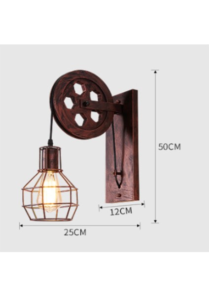 Loft Retro Endüstriyel Stil Kaldırma Duvar Lambası Restoran Yatak Odası Başucu Merdiven Koridor Kasnak Mağaza Duvar Lambası (Rusty) (Yurt Dışından)