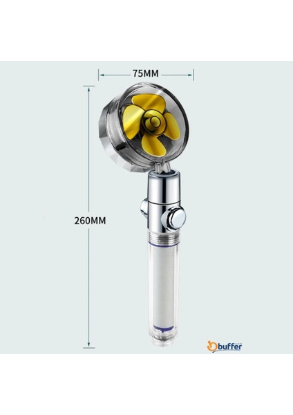 Buffer® Turbo Pervaneli Ve Filtreli Su Tasarruflu 360 Derece Dönebilen Ayarlanabilir Tazyikli Duş Başlığı