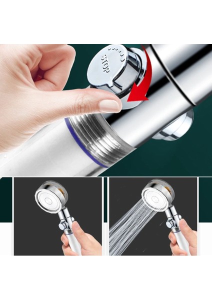 Buffer® Turbo Pervaneli Ve Filtreli Su Tasarruflu 360 Derece Dönebilen Ayarlanabilir Tazyikli Duş Başlığı