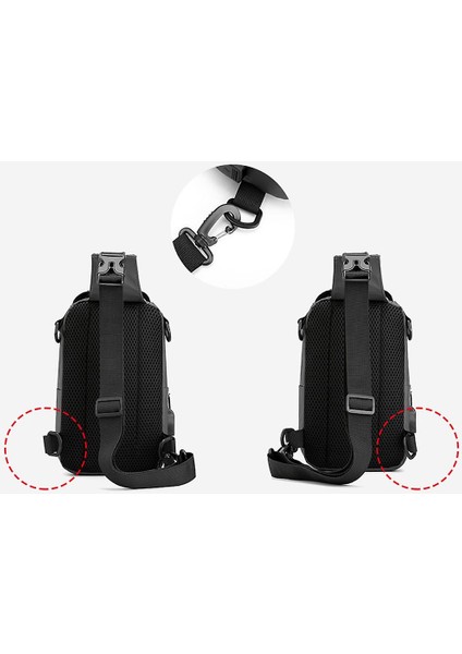 Erkek Göğüs Çantası Omuz Messenger Çanta USB Göğüs Çantası Su Geçirmez Sırt Çantası (Gri) (Yurt Dışından)