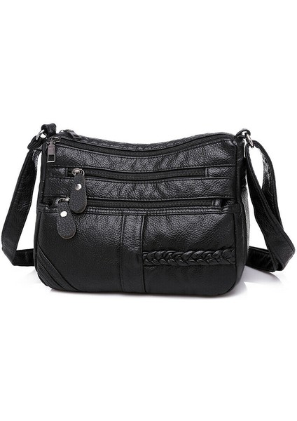 Kadın Yumuşak Deri Omuz Çantaları Çok Katmanlı Alışveriş Çantası Klasik Crossbody Lüks Tasarımcı Çanta ve Çanta (Siyah) (Yurt Dışından)