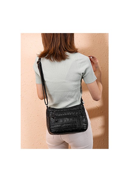 Kadın Yumuşak Deri Omuz Çantaları Çok Katmanlı Alışveriş Çantası Klasik Crossbody Lüks Tasarımcı Çanta ve Çanta (Siyah) (Yurt Dışından) fiyatları