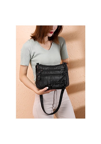 Kadın Yumuşak Deri Omuz Çantaları Çok Katmanlı Alışveriş Çantası Klasik Crossbody Lüks Tasarımcı Çanta ve Çanta (Siyah) (Yurt Dışından) modelleri