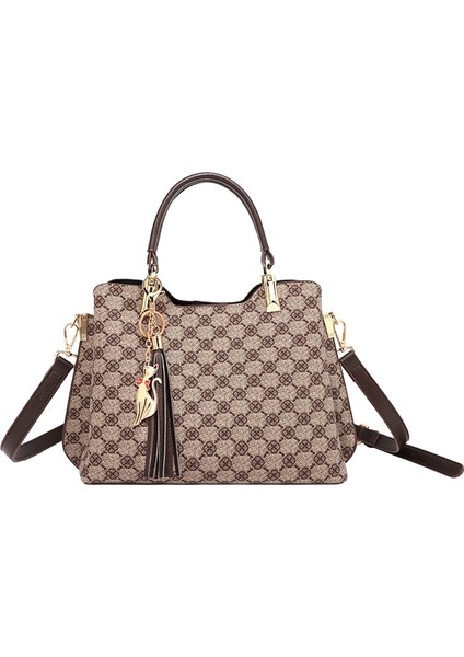 Omuz Çantası Kadınlar İçin 2020 2021 Yeni Lüks Tasarımcı Crossbody Deri Vintage Moda Bayanlar Shopper Mahjong Ekose Büyük Çanta (Kahve) (Yurt Dışından)
